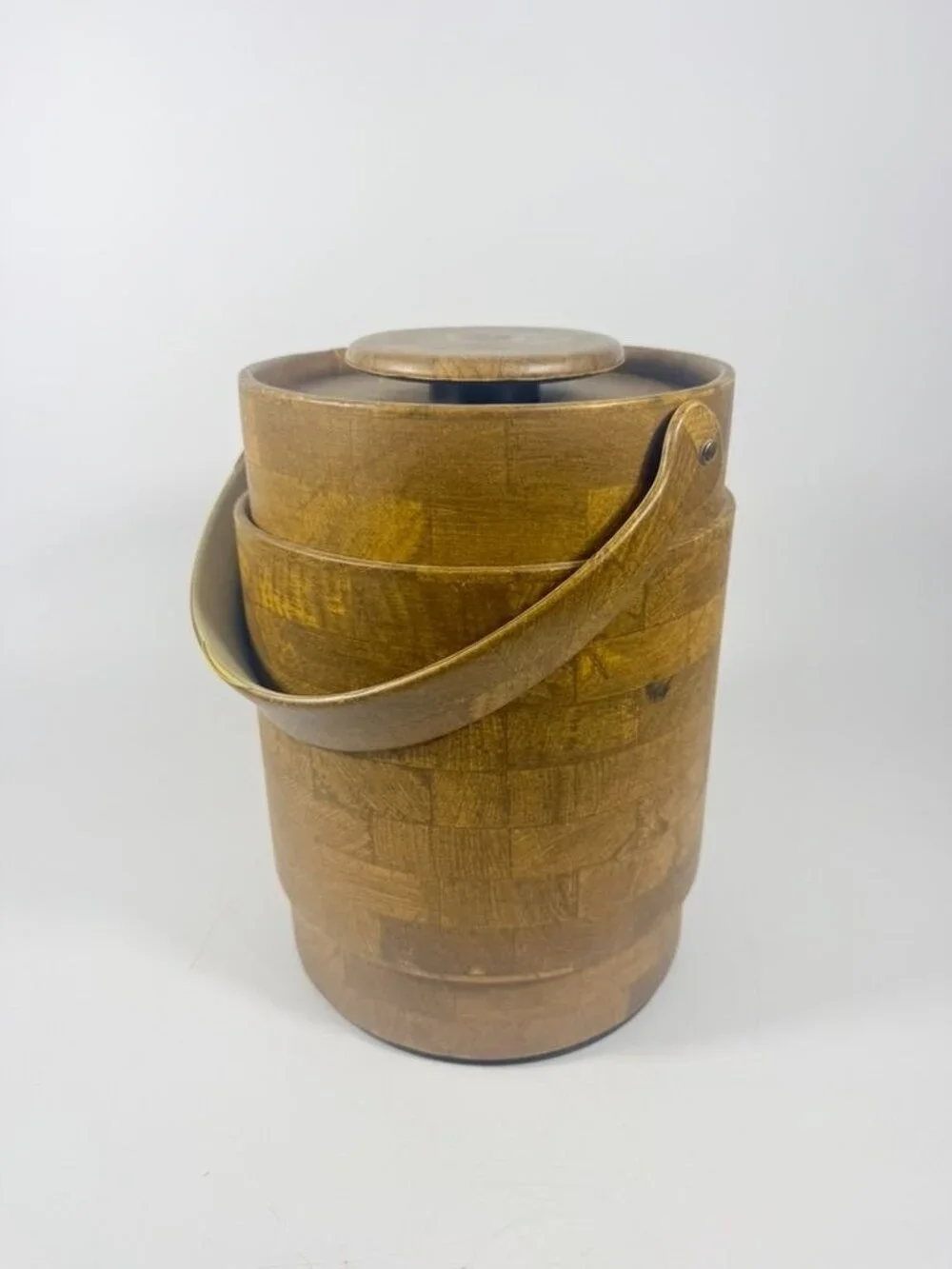 Large Ice Bucket Faux Wood Grain Vintage Mid Century Retro Elmar Products Handle